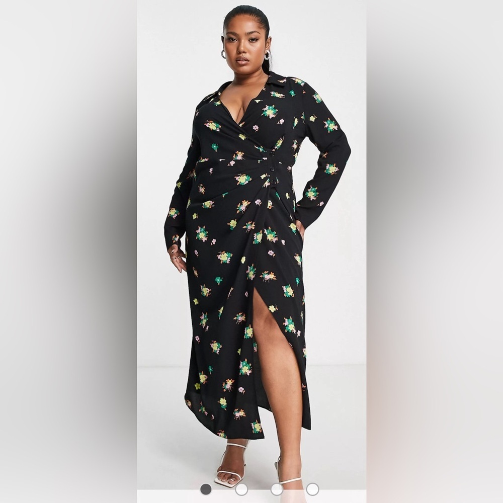 Asos Design Ruched Front Button Up Wrap Shirt Mid… - image 1